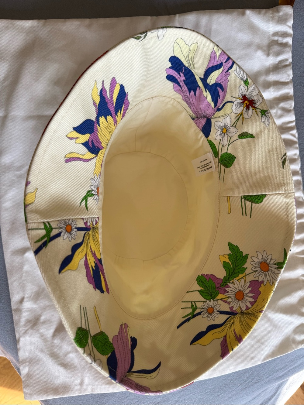 Mantero 1902 Italian Bucket Hat Ivory Floral Print Made in Italy Size M - NWOT - Picture 5 of 7